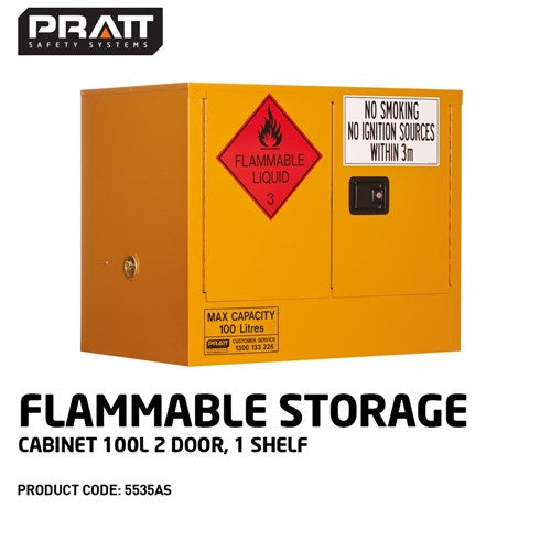 PRATT Flammable Storage Cabinet 100L 2 Door, 1 Shelf