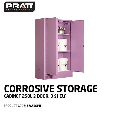 PRATT Corrosive Storage Cabinet 250L 2 Door, 3 Shelf
