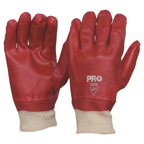 Red PVC Gloves Single Dip Knitted Wrist 27cm (one size fits all)