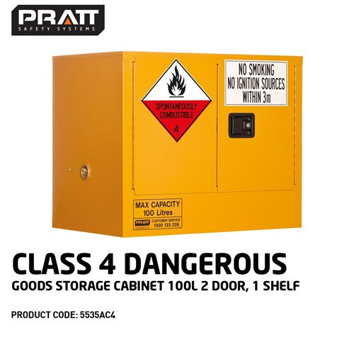 PRATT Class 4 Dangerous Goods Storage Cabinet 100L 2 Door,1 Shelf
