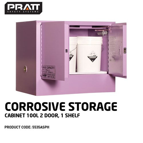 PRATT Corrosive Storage Cabinet 100L 2 Door, 1 Shelf