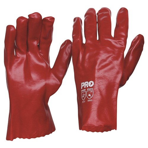 Red PVC Gloves Single Dip 27cm (one size fits all)