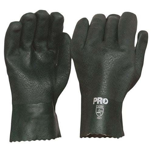 Green PVC Gloves Double Dip 27cm (one size fits all)